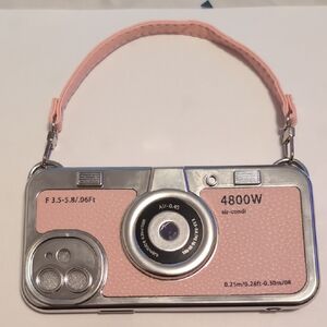 Pink and Silver Camera Handbag For Iphone 12 (New)